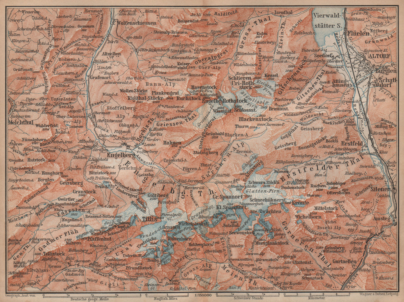 ENGELBERG ENVIRONS. Uri/Urner Alps Titlis Blackenstock Sarnen Altorf 1893 map